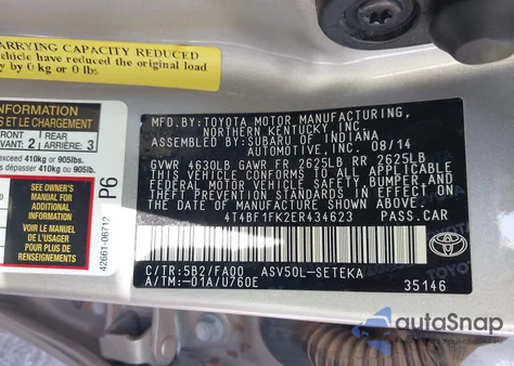 2014 Toyota Camry L/Se/Le/Xle из США, поврежденный, VIN 4T4BF1FK2ER434623